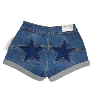 PacSun Juniors High Rise Short Shorts Denim Blue Zip Closure Size 25